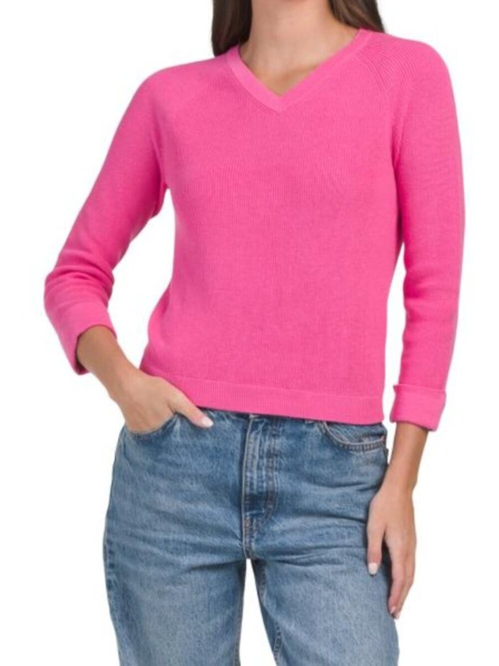 WINDSOR & WHITE Cotton Shaker Knit V-neck Sweater